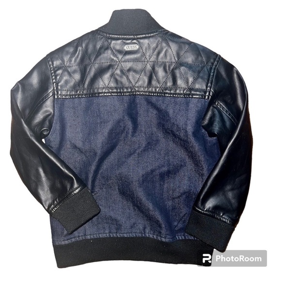 Guess Boys Kids Faux Vegan Leather Full Zip Denim Jean Jacket - Picture 8 of 10